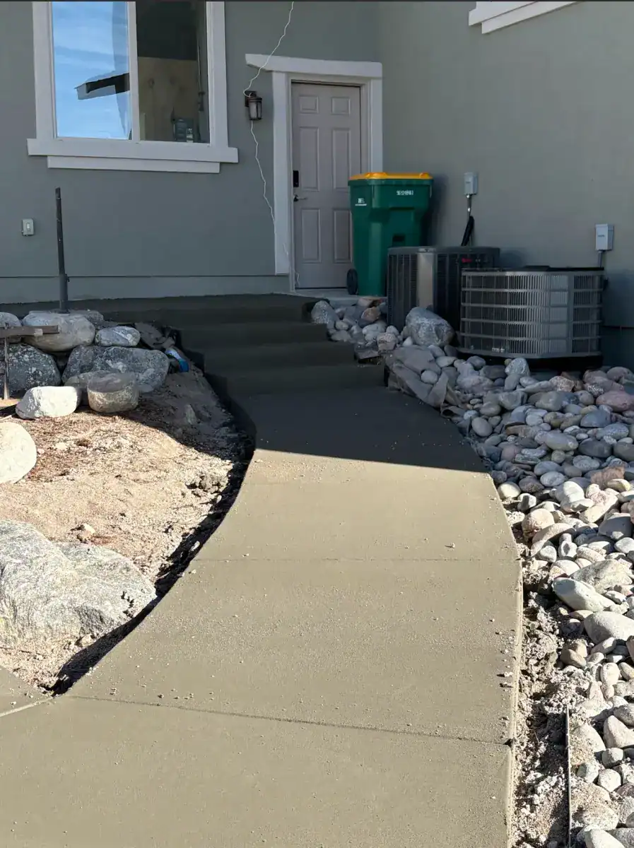 Curved backyard walkway with mountain views Colorado